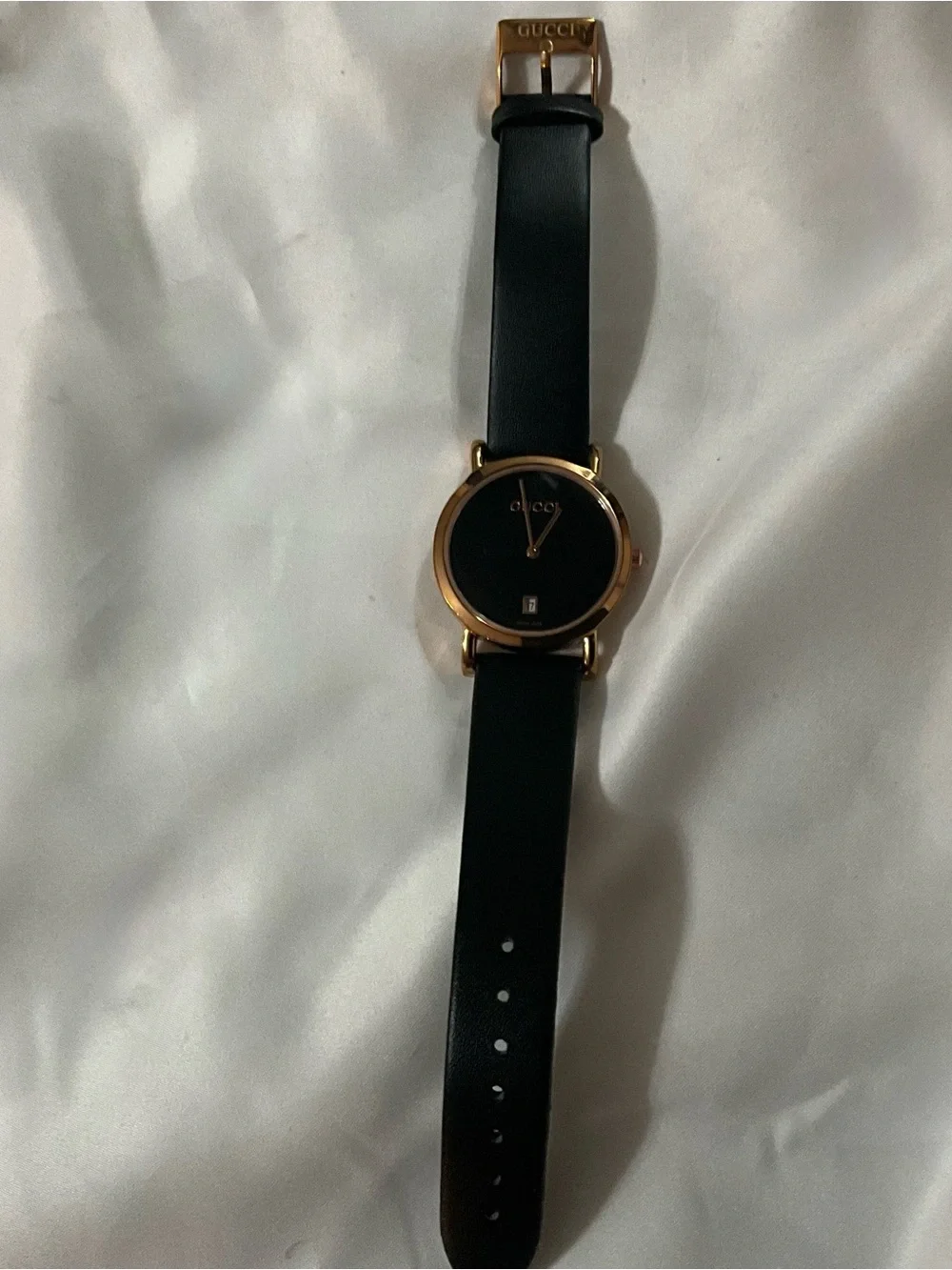Gucci Black and Gold Minimalist Leather Strap Watch